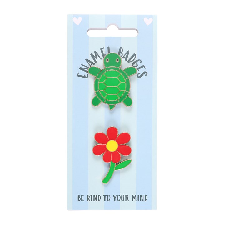 Set of 2 Turtle and Flower Pin Badges